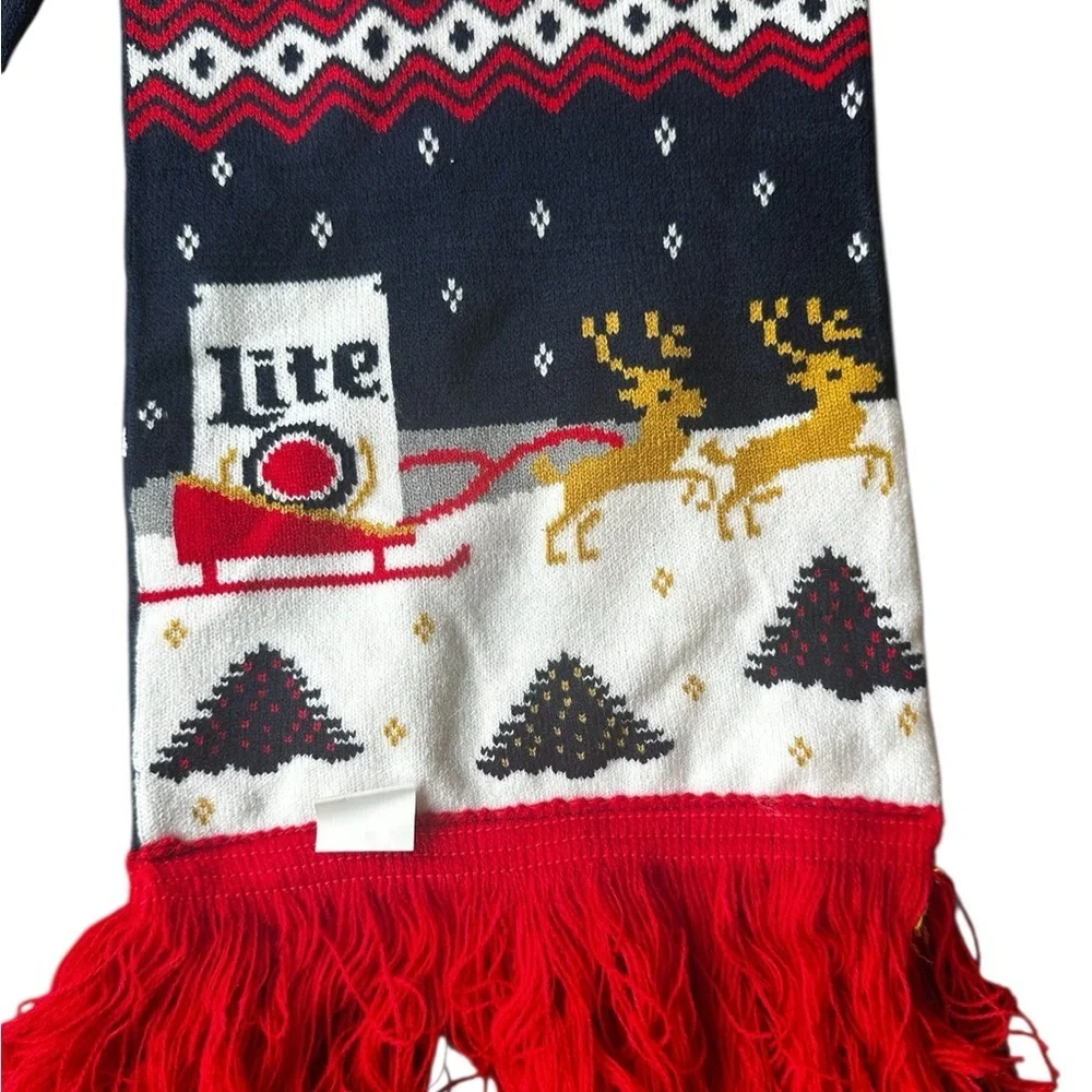 Miller Lite Beer Ugly Christmas Scarf Collectible Reindeer Snowflake